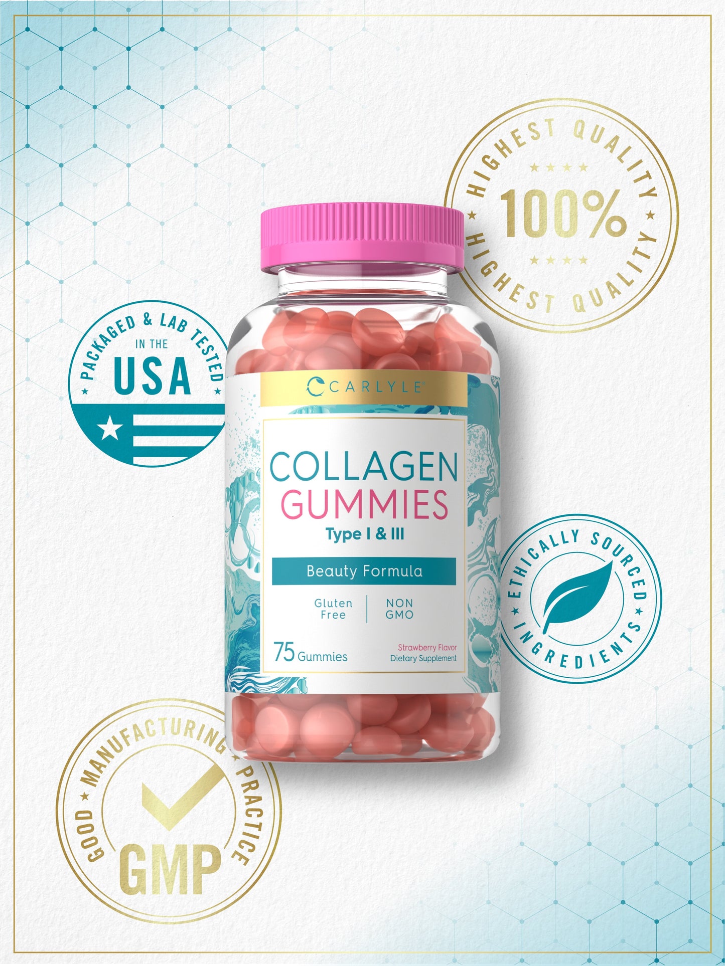 Collagen Gummies | 180 Count | Type 1 & 3 | Strawberry Flavored | by