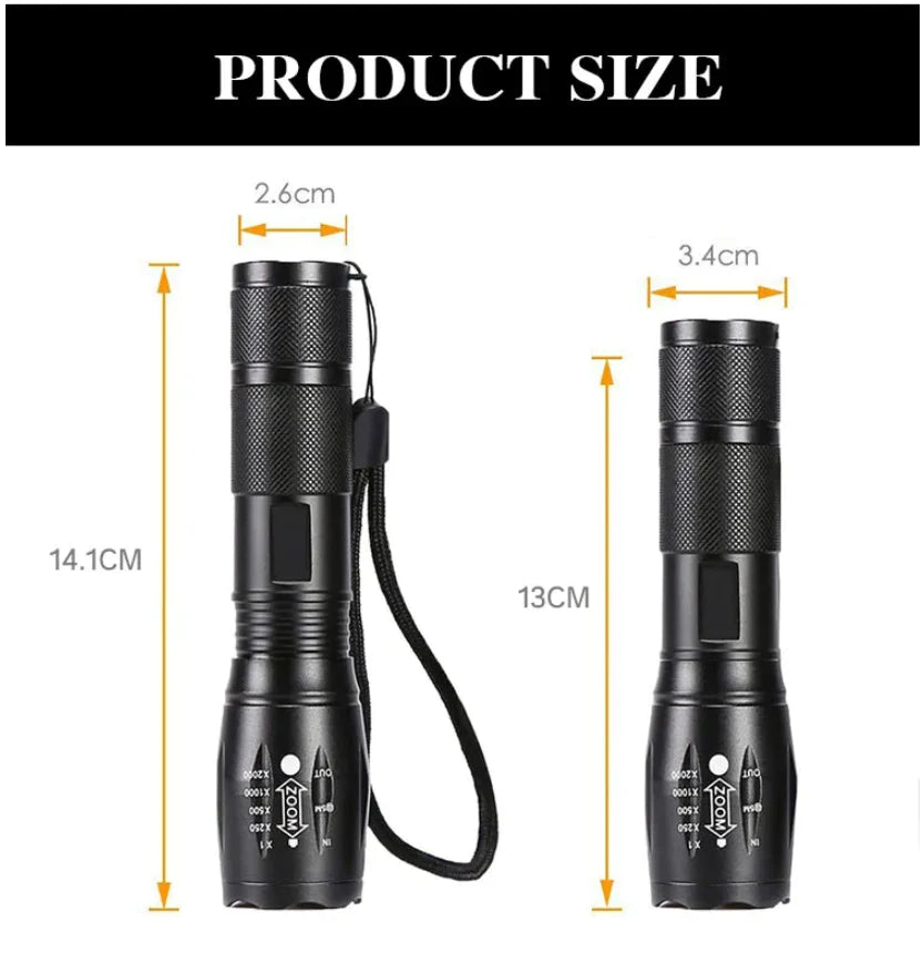 90000LM LED Tactical Flashlight with 5 Modes and Zoom Function