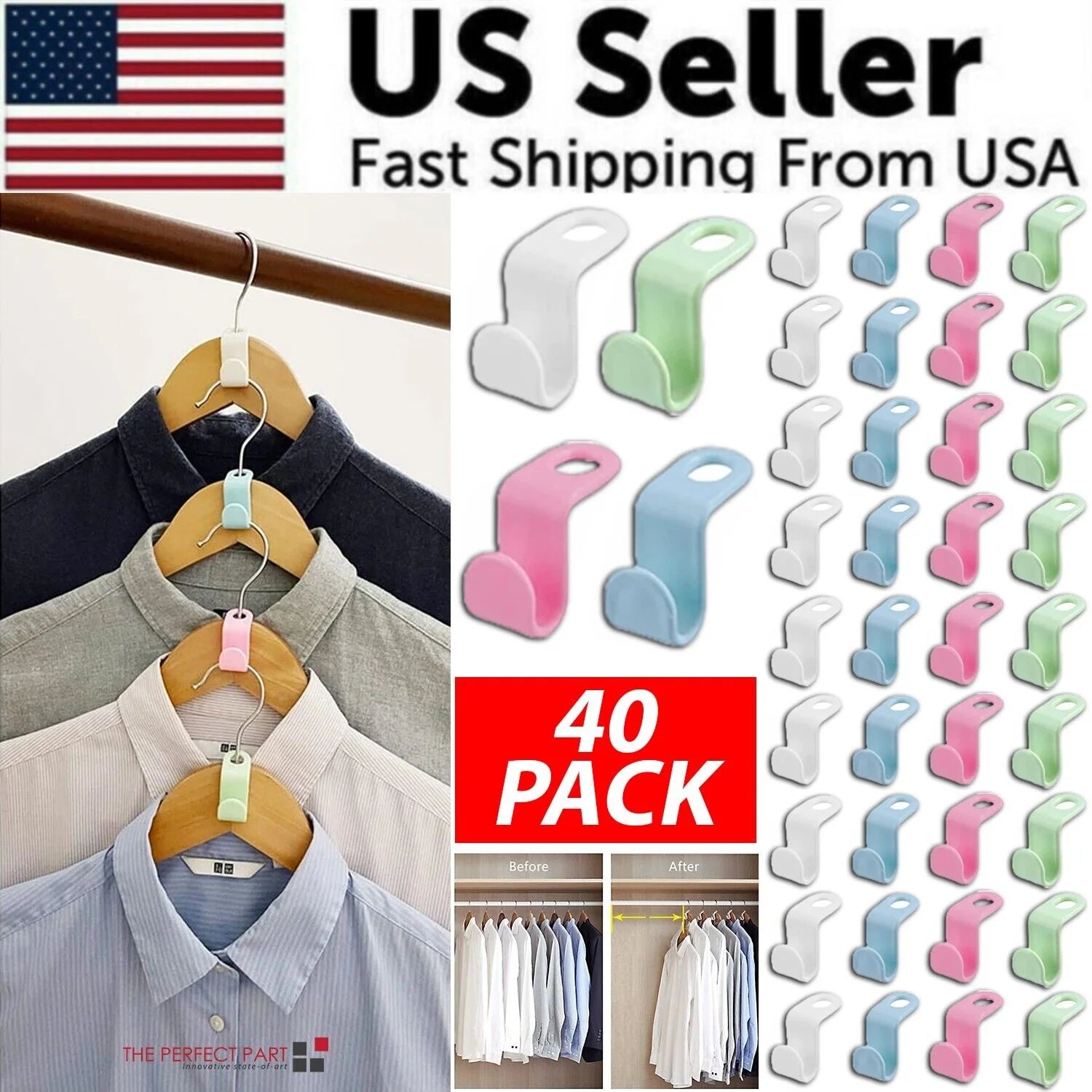 40-Piece Clothes Hanger Connector Hooks for Closet Organization and Space Saving