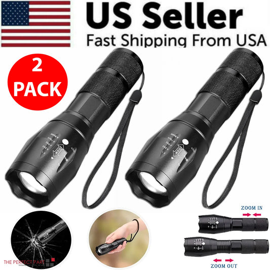 90000LM LED Tactical Flashlight with 5 Modes and Zoom Function