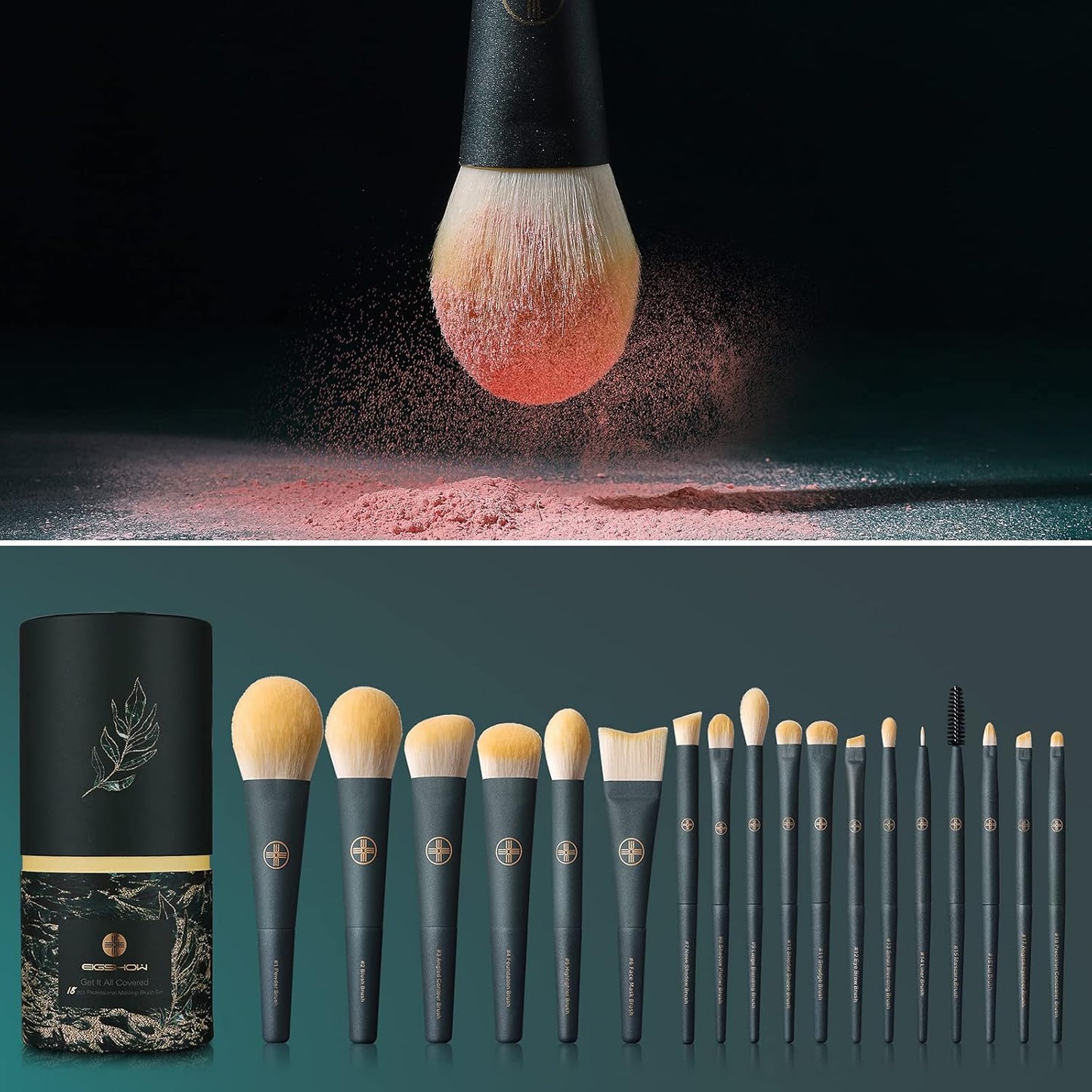 Makeup Brushes 18Pcs Professional Makeup Brush Travel Set with Eco Cylinder 2Cups Holder, Premium Synthetic Foundation Powder Concealer Blush Blending Eye Lip Brush Kit - Cruelty Free