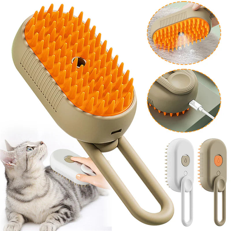 3-in-1 Electric Pet Grooming Brush with Steam Spray for Cats and Dogs - Hair Removal and Massage Comb