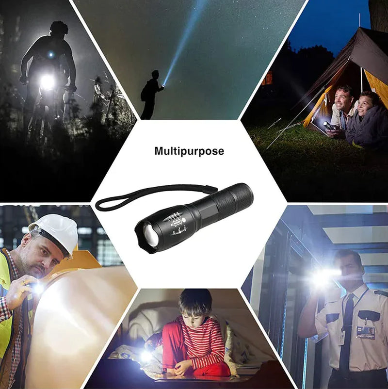 90000LM LED Tactical Flashlight with 5 Modes and Zoom Function