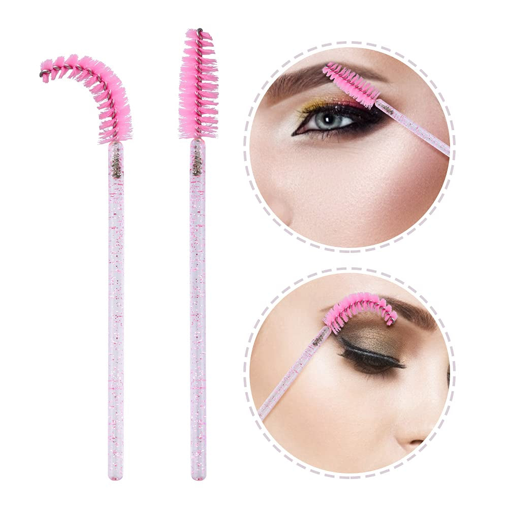 50PCS Mascara Wands,Crystal Pink Mascara Brushes, Disposable Eyelash Eyebrow Spoolies, Lash Brush for Makeup Eyelash Extensions, Eyebrow Spoolie for Lash Extension(Pink)