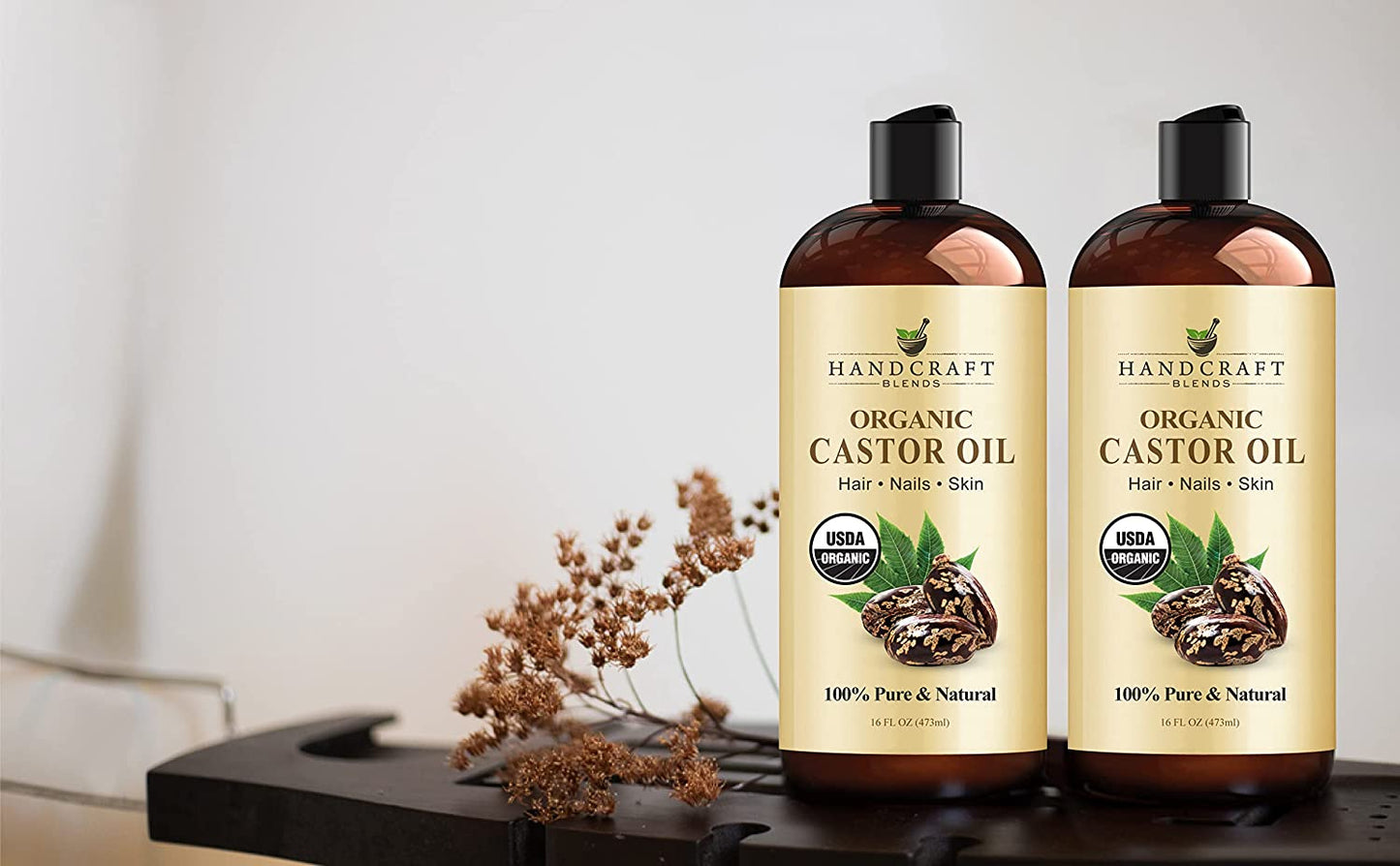 Organic Castor Oil - 16 Fl Oz - 100% Pure and Natural - Premium Grade Carrier Oil for Hair Growth, Eyelashes and Eyebrows - Hair and Body - Expeller-Pressed & Hexane-Free