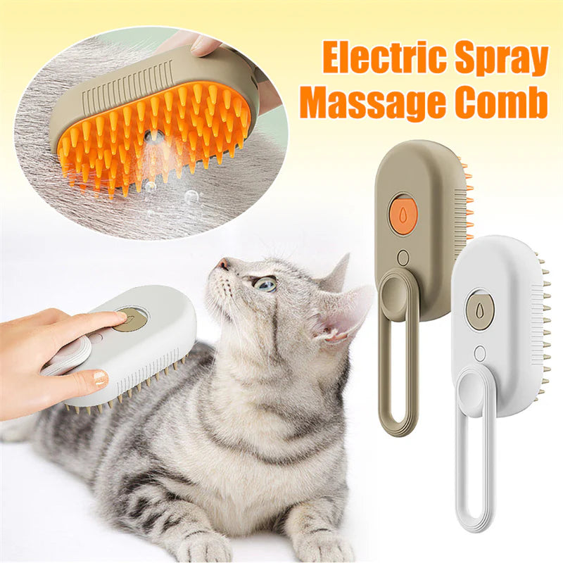 3-in-1 Electric Pet Grooming Brush with Steam Spray for Cats and Dogs - Hair Removal and Massage Comb