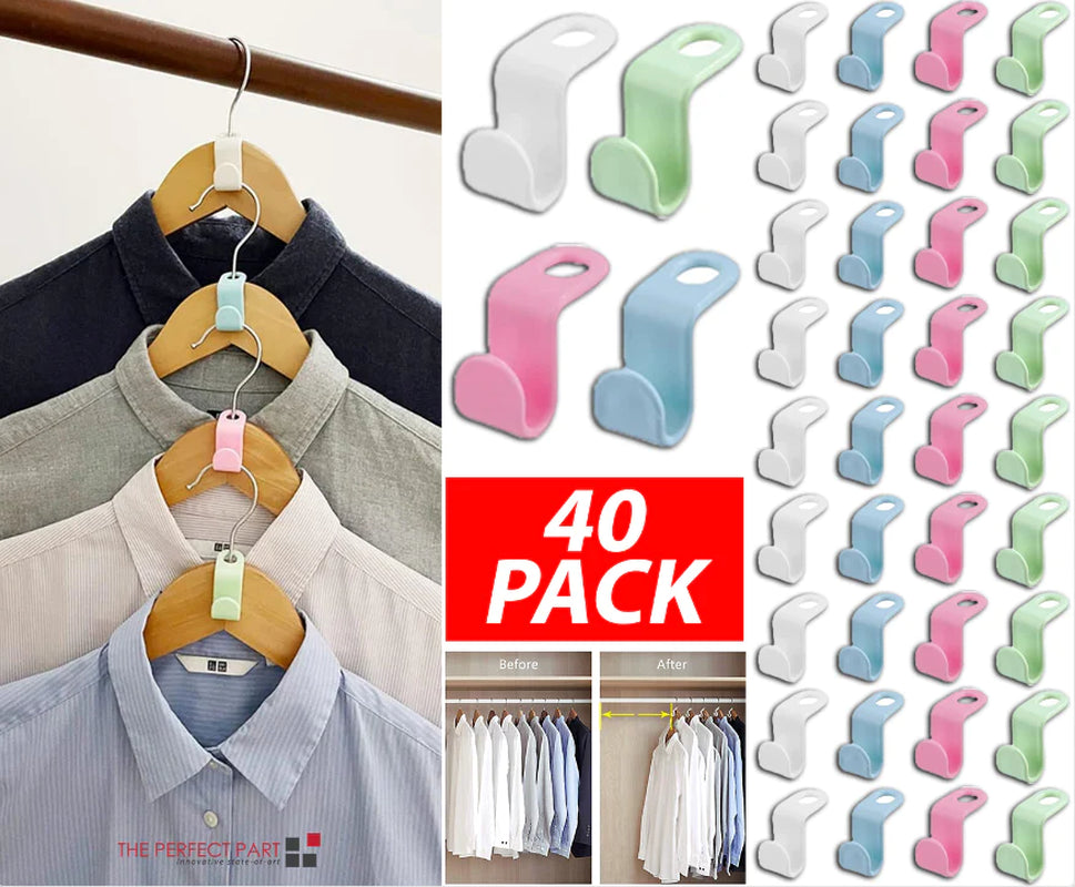 40-Piece Clothes Hanger Connector Hooks for Closet Organization and Space Saving