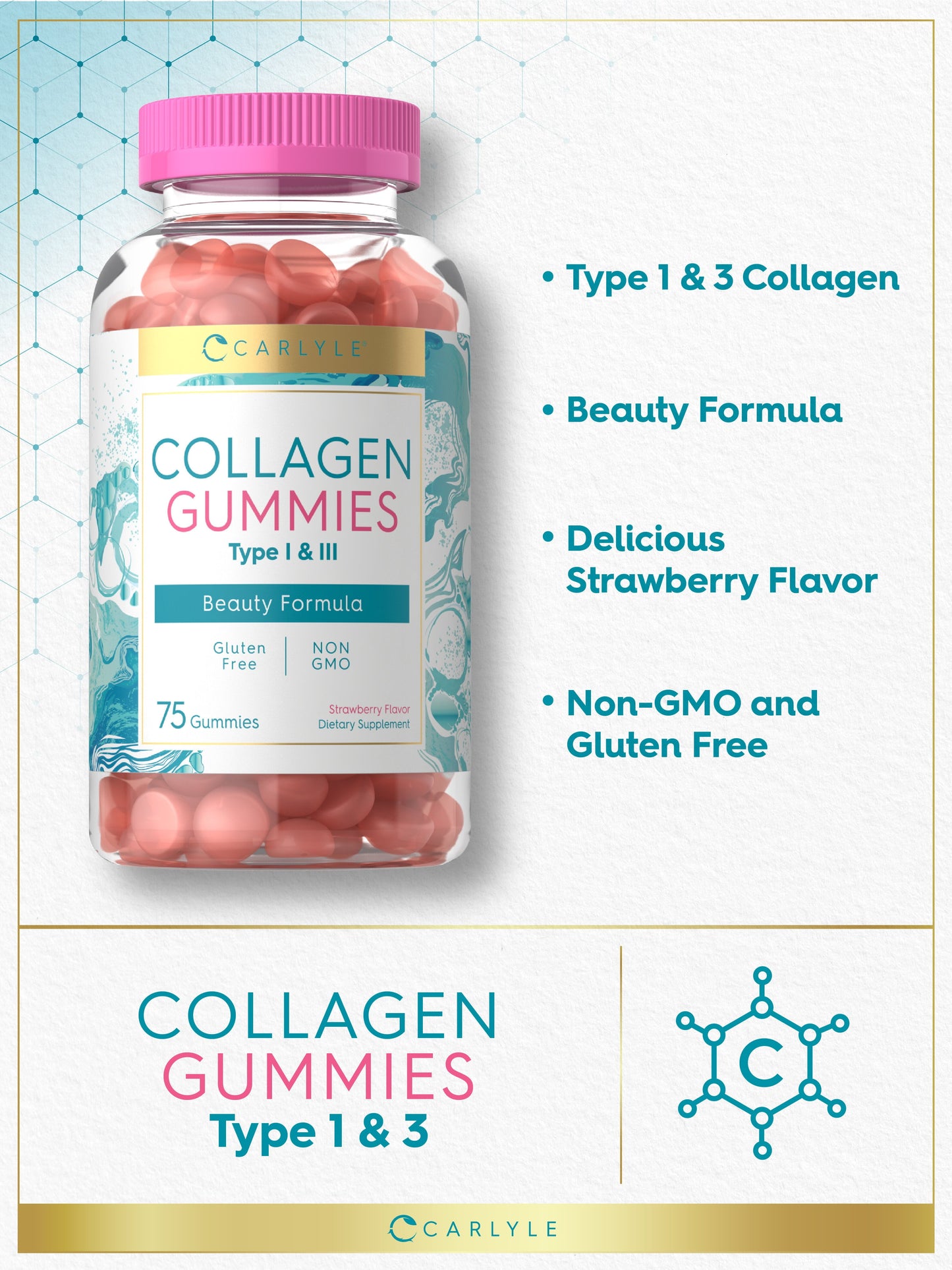 Collagen Gummies | 180 Count | Type 1 & 3 | Strawberry Flavored | by