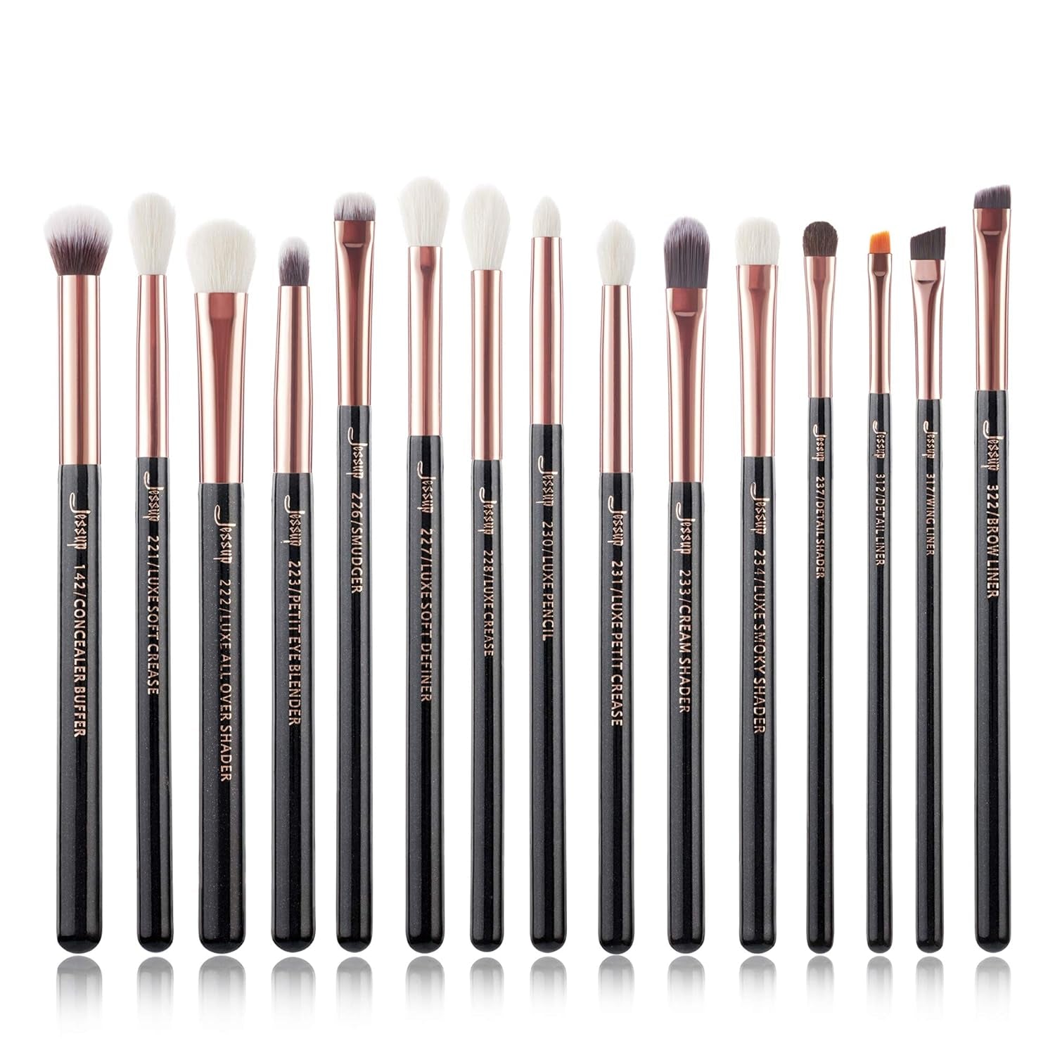 15Pcs Professional Makeup Brushes Set Make up Brush Tools Kit Eye Liner Shader Wood Handle Natural-Synthetic Hair Brushes Pearl Black/Rose Gold T157