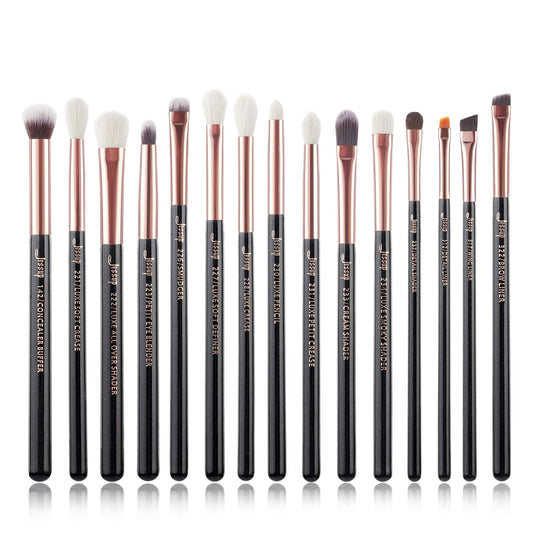 15Pcs Professional Makeup Brushes Set Make up Brush Tools Kit Eye Liner Shader Wood Handle Natural-Synthetic Hair Brushes Pearl Black/Rose Gold T157