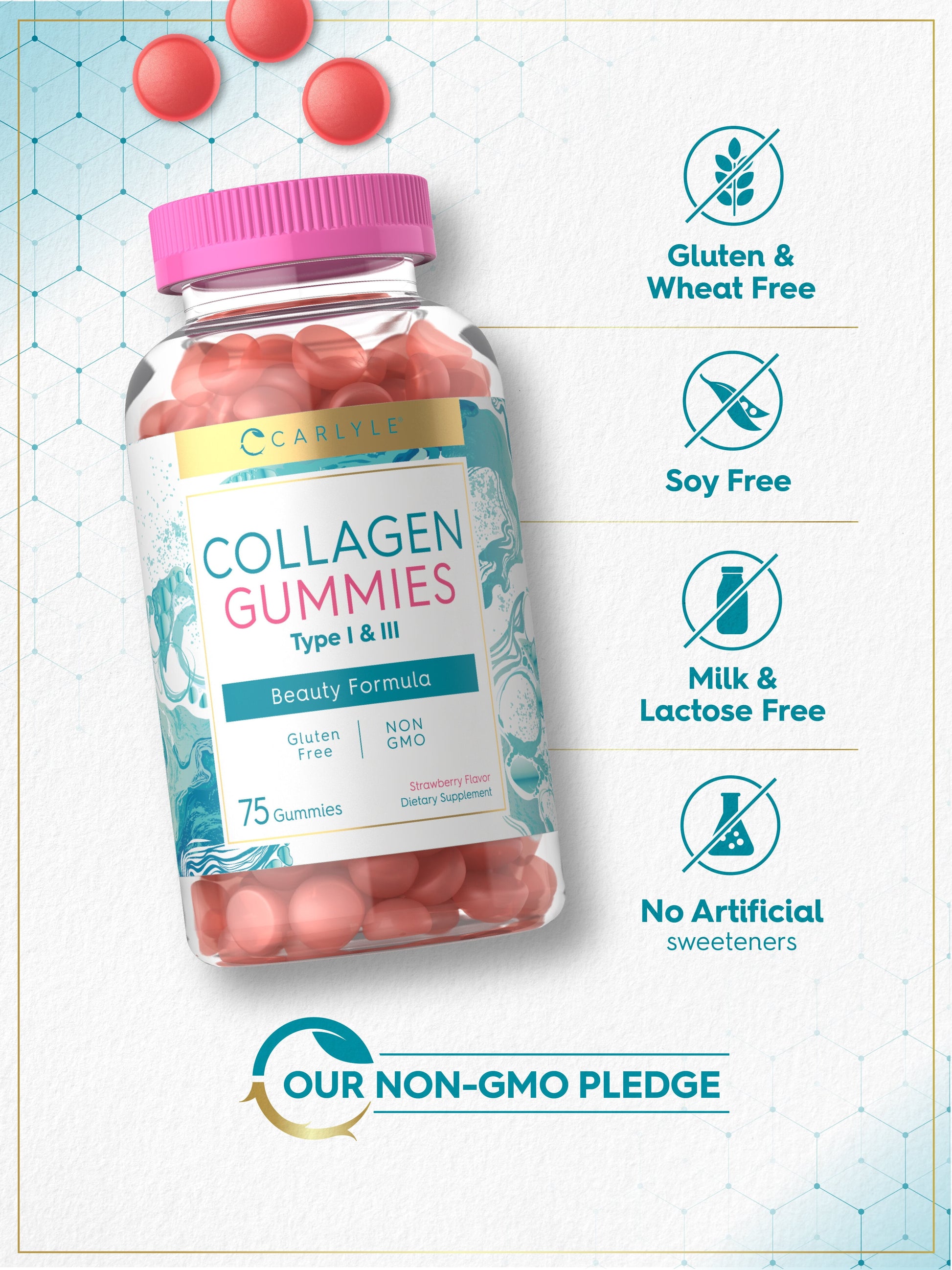 Collagen Gummies | 180 Count | Type 1 & 3 | Strawberry Flavored | by