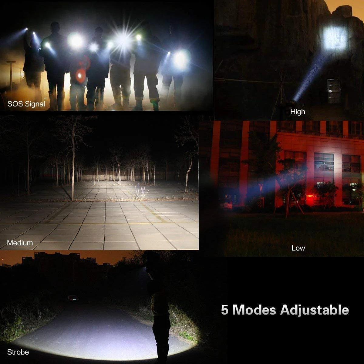 90000LM LED Tactical Flashlight with 5 Modes and Zoom Function