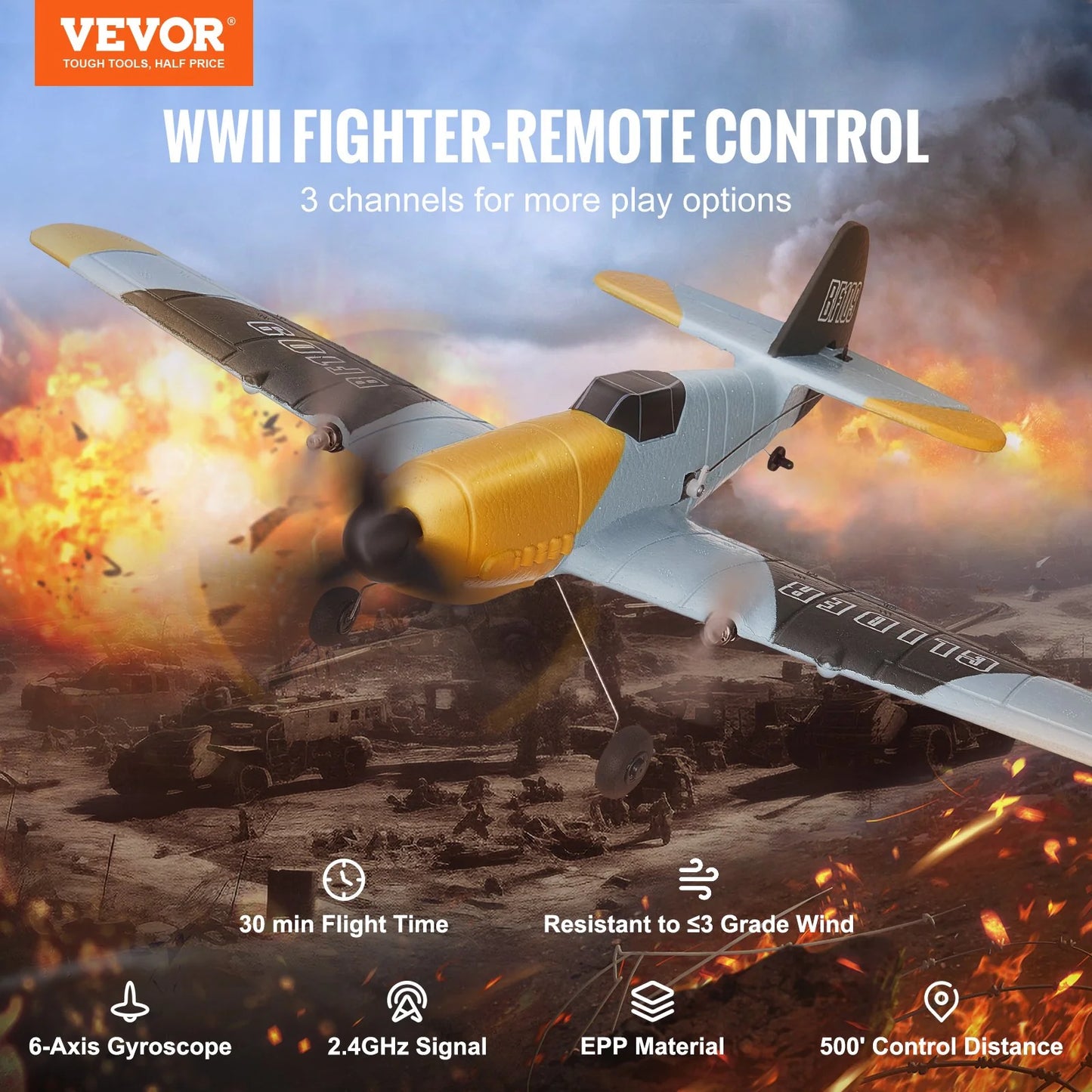 VEVOR RC Airplane WWII Fighter EPP Foam RC Plane Toy with 2.4 Ghz Remote Control